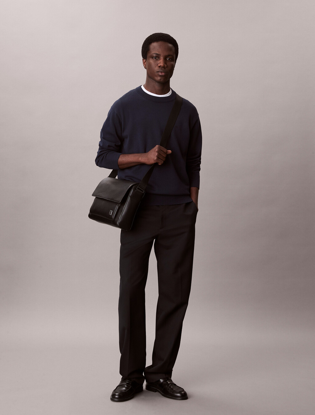 Saffiano Emblem Logo Messenger Bag, Black, hi-res