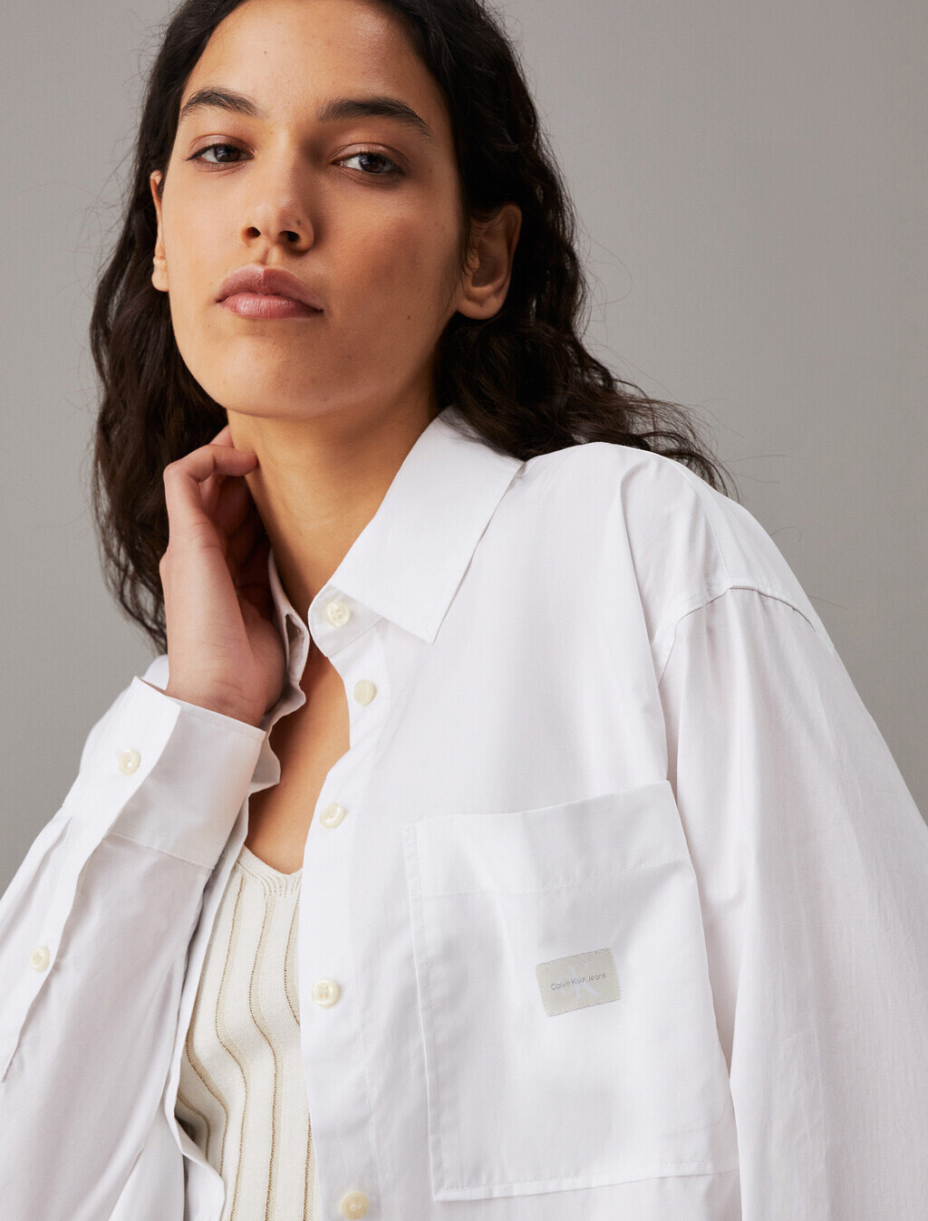 Relaxed Cotton Poplin Shirt, Bright White, hi-res