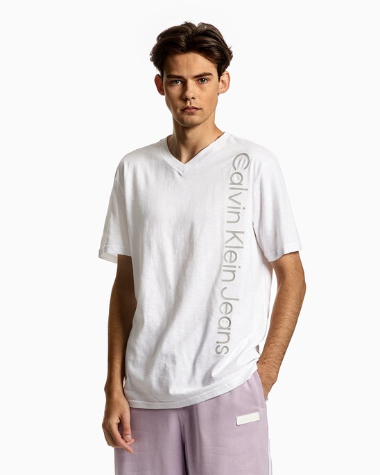 V NECK LOGO COTTON SLUB TEE