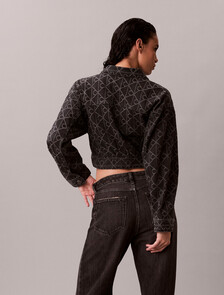 CK Emblem Cropped Denim Trucker Jacket, BLACK EMBLEM, hi-res