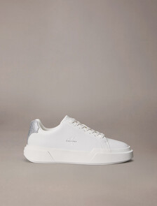 CK Avenue - Leather Logo Trainers, Bright White/Silver, hi-res