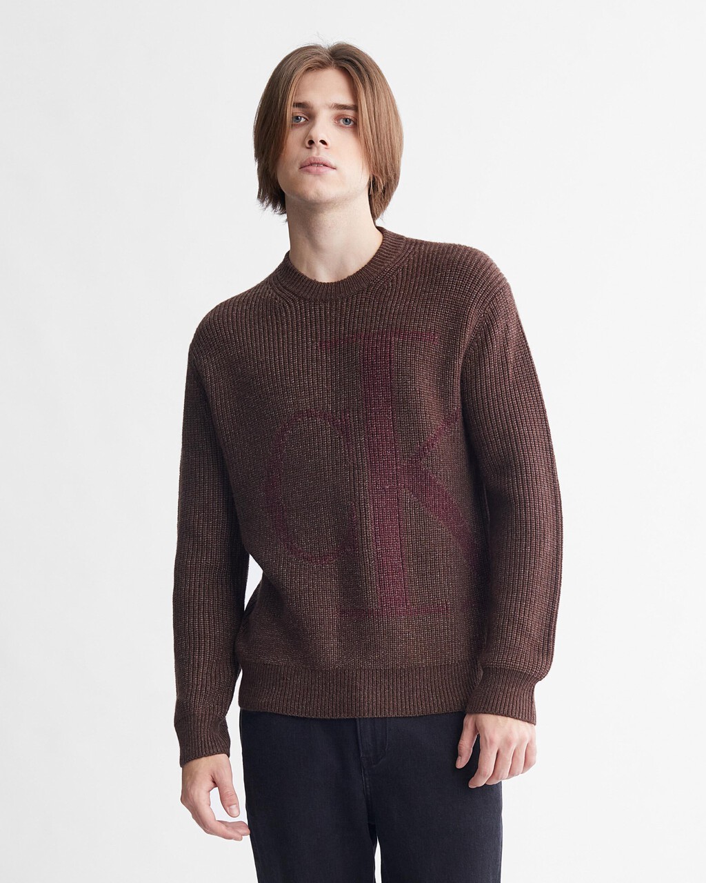 Ck Monogram Mock Neck Jumper, Java, hi-res