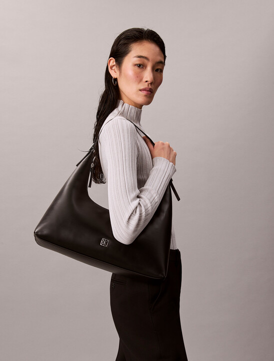 Monogram Logo Emblem Leather Shoulder Bag