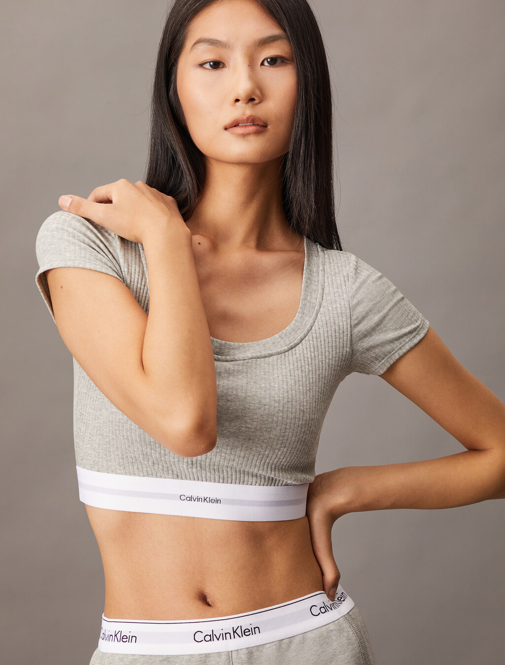 Cotton Modal Rib Knit T-Shirt Bralette, Grey Heather, hi-res