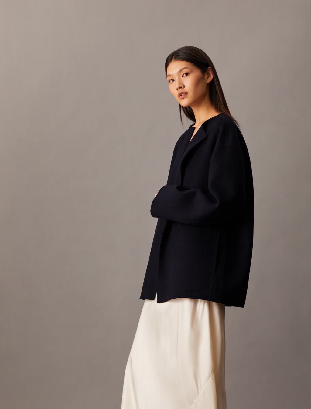 Double Face Cashmere Wool Short Coat, Black Beauty, hi-res