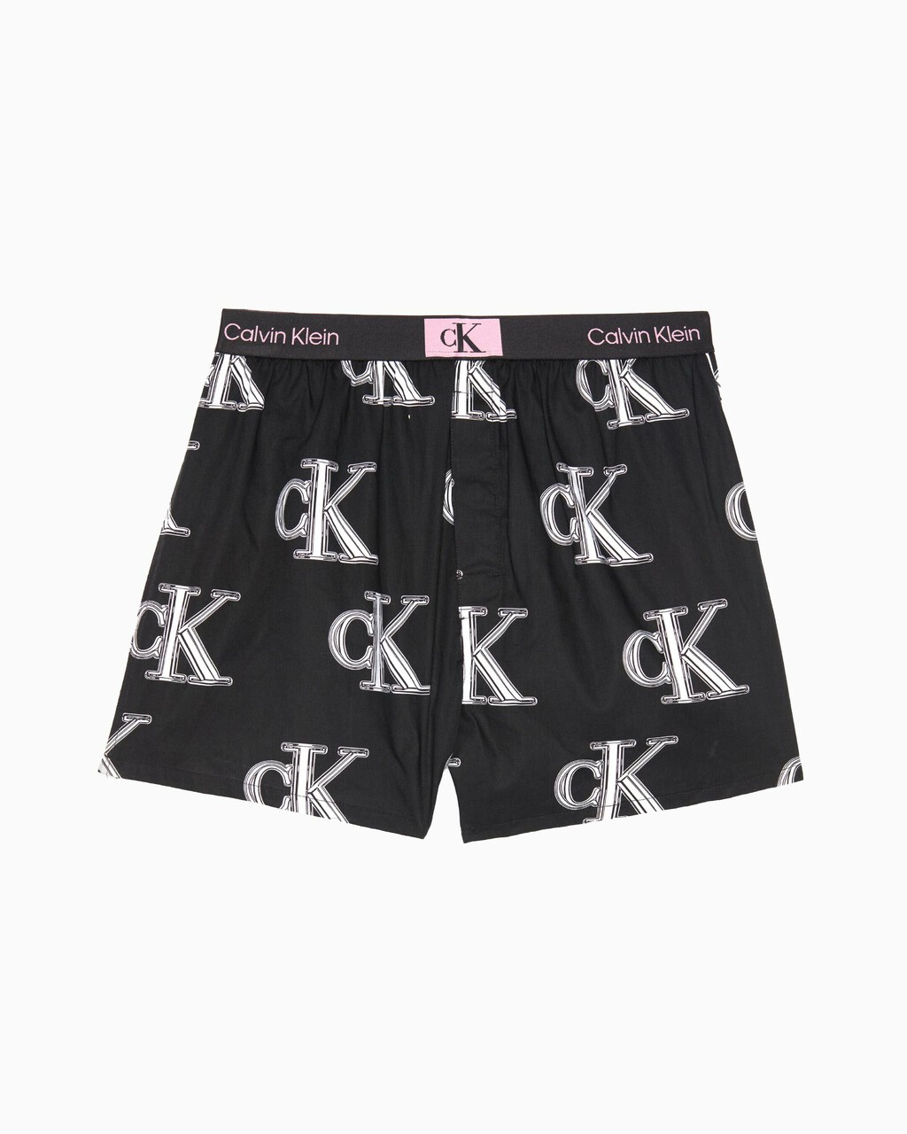 Calvin Klein 1996 Woven  Cotton Boxers, CHROME LOGO+BLACK, hi-res