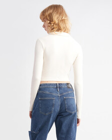 SMALL LOGO BADGE RIB KNIT TOP, IVORY, hi-res