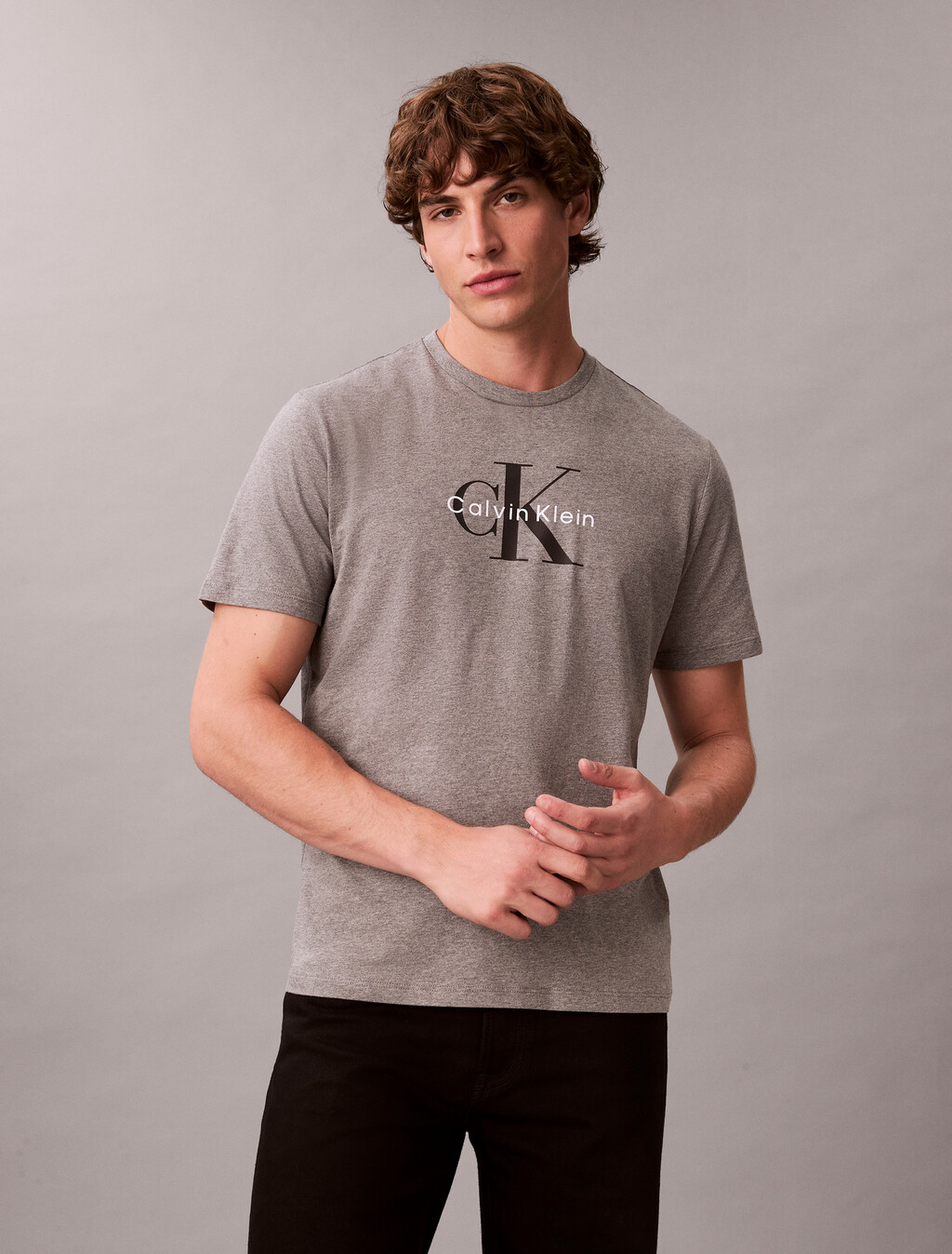 Monogram Crewneck Tee, Med Grey Htr, hi-res