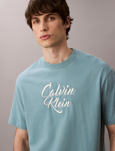 Script Logo Graphic Relaxed T-Shirt, Smoke Blue, hi-res