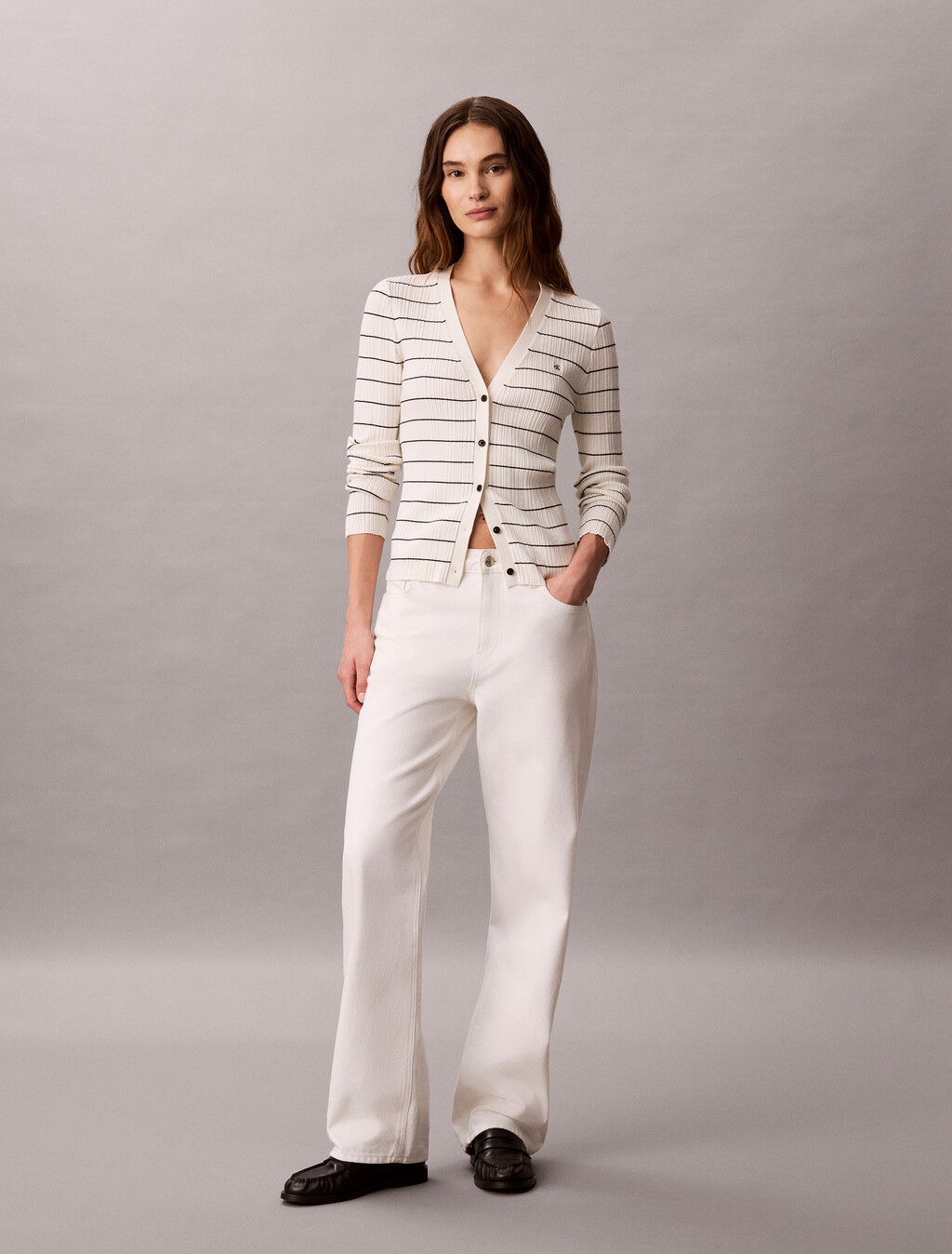 Rib Stripe Cardigan, Tofu, hi-res