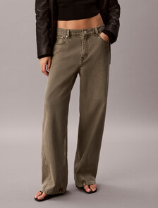 Twisted Low Rise Baggy Cotton Lyocell Jeans, FADED OLIVE, hi-res