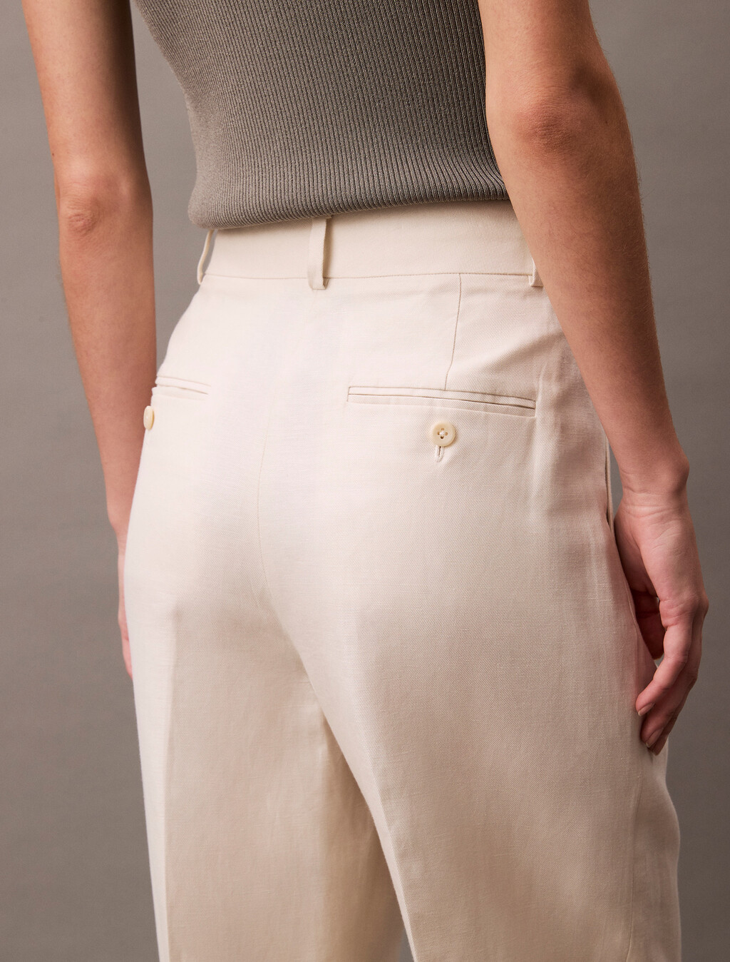 Relaxed Linen Pleated Trousers, Tofu, hi-res