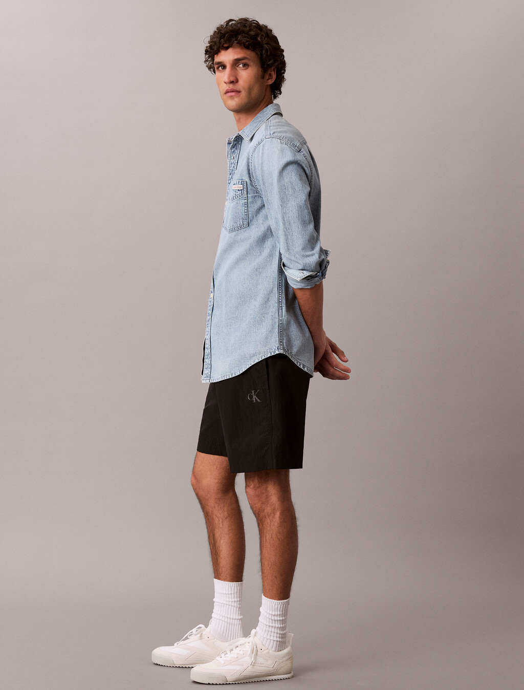 Graphic Pull On Nylon Shorts, Black, hi-res