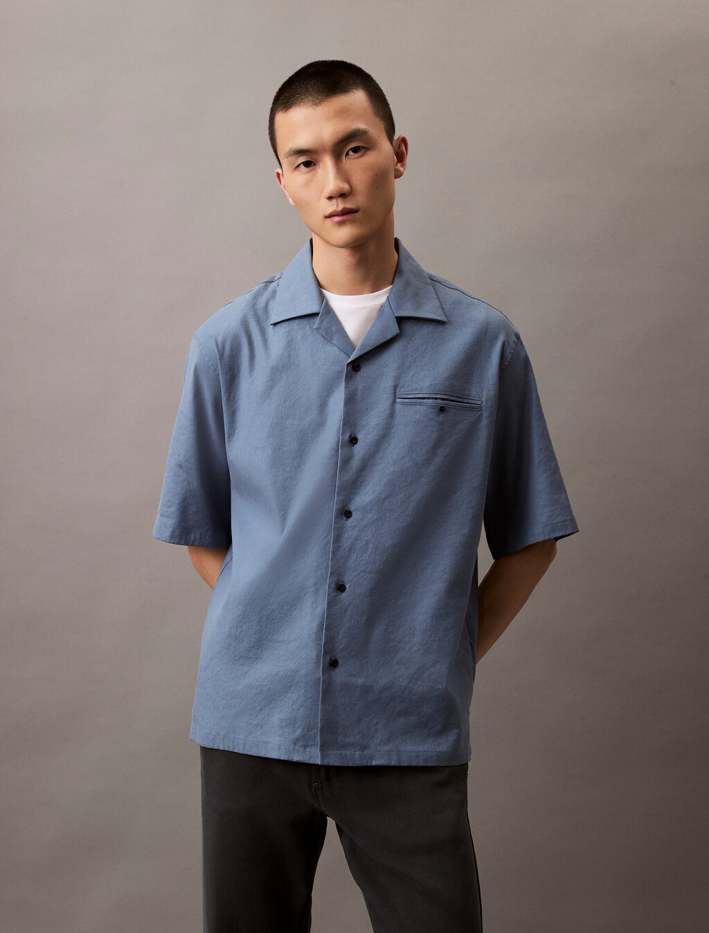 Relaxed Linen Lyocell Shirt, Bluefin, hi-res