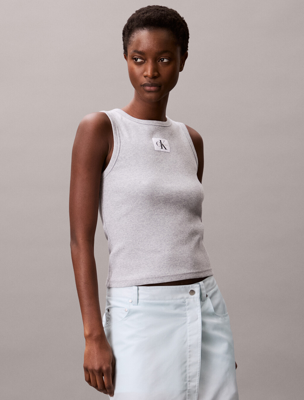 Cotton Stretch Rib Tank Top, BC06 Grey Heather, hi-res