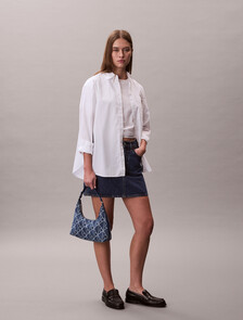 Denim Allover Emblem Logo Shoulder Bag, Denim JQD Medium Wash, hi-res