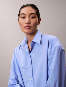 Poplin Relaxed Cropped Button-Down Shirt, Hydrangea, hi-res
