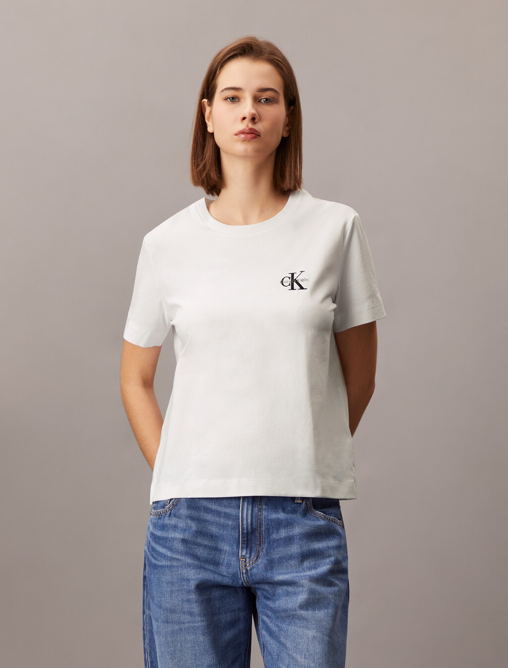 Core Essentials Monogram Embroidery Tee, Brilliant White, hi-res