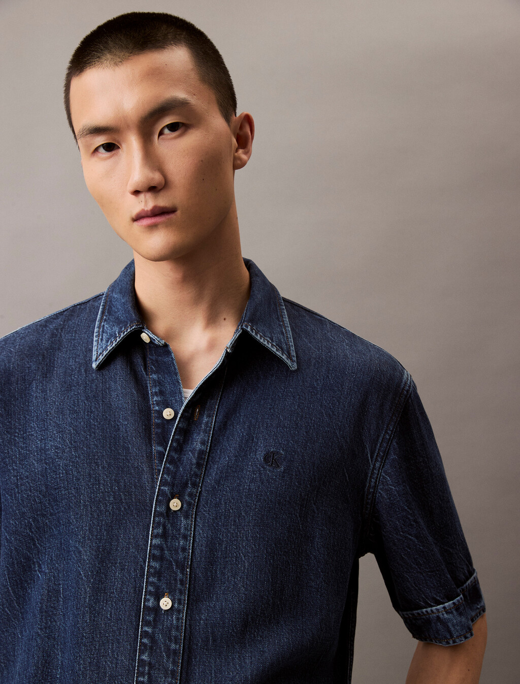 Denim Lyocell Short Sleeve Shirt, DARK ECLIPSE, hi-res