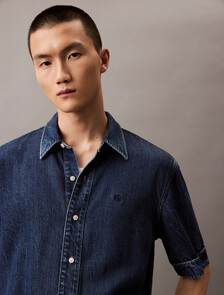 Denim Lyocell Short Sleeve Shirt, DARK ECLIPSE, hi-res
