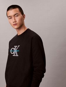 Fleece Monologo Relaxed Sweatshirt, Black, hi-res
