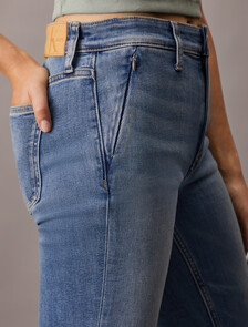 Italian Denim High Rise Slim Frayed Hem Jeans, Denim Medium, hi-res