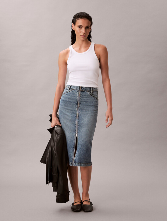 Front Zip Denim Skirt