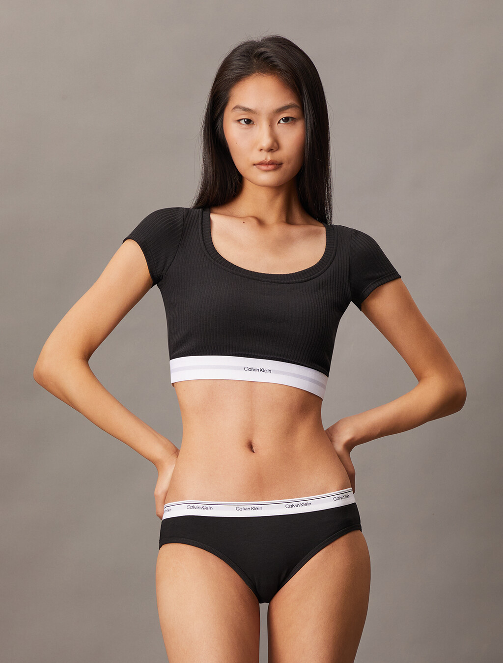 Cotton Modal Rib Knit T-Shirt Bralette, Black, hi-res