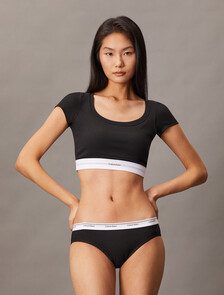 Cotton Modal Rib Knit T-Shirt Bralette, Black, hi-res