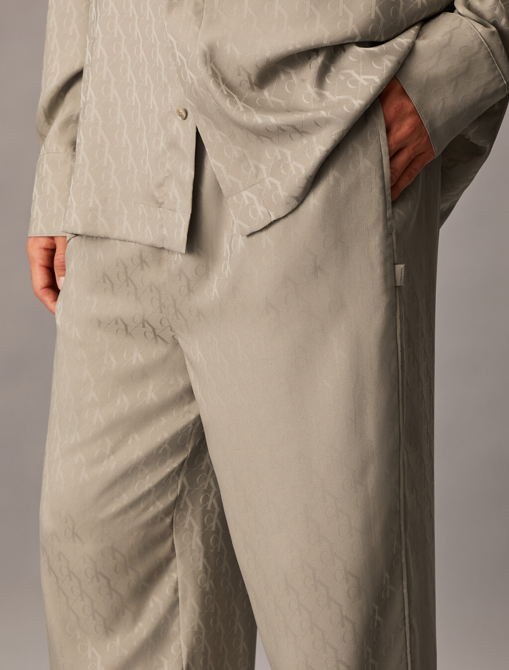 Satin Jacquard Sleep Pants, 17715 HOLIDAY SHINE LOGO+VINTAGE KHAKI, hi-res