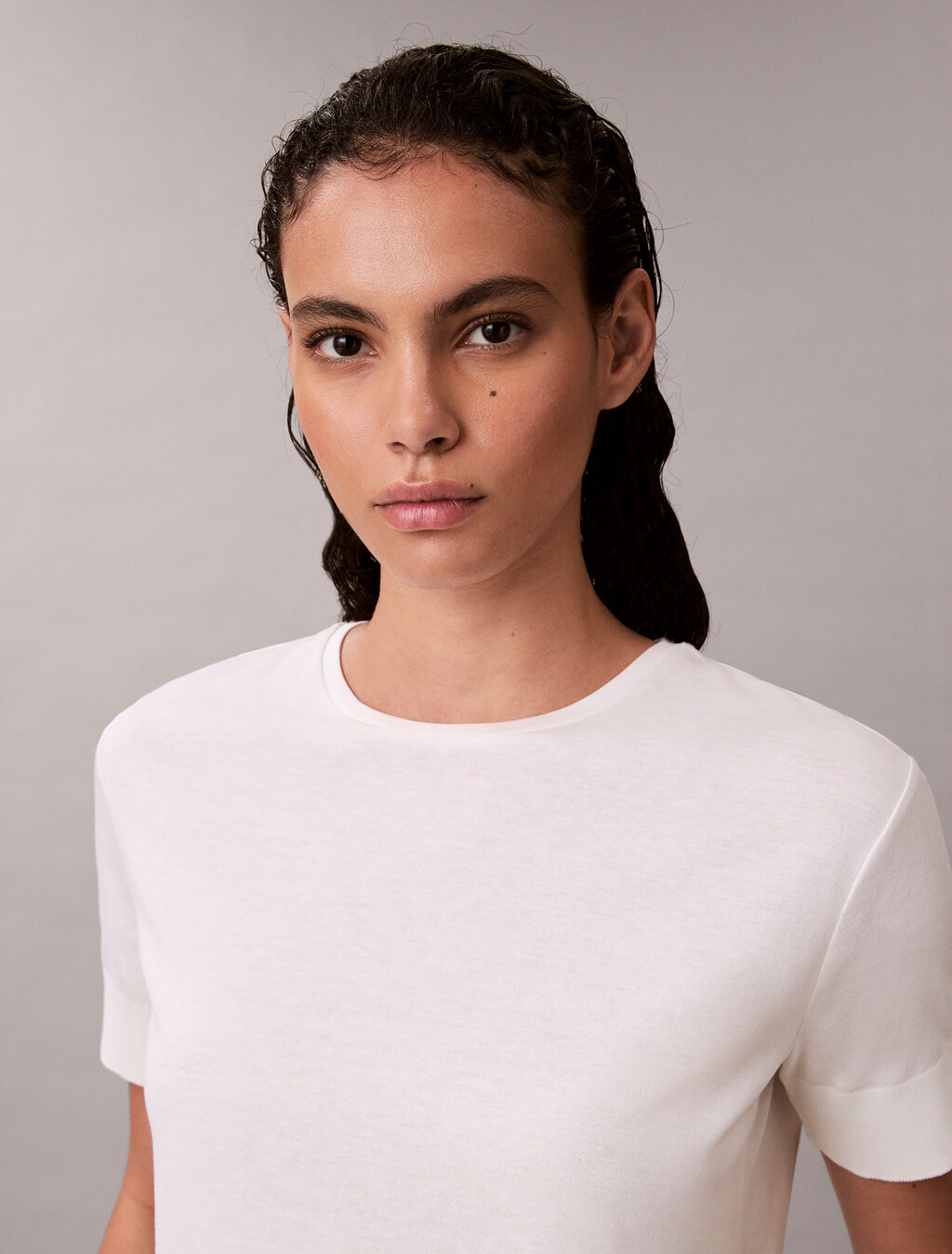 Silk Cotton Crewneck Tee, Snow White, hi-res