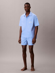 Cotton Crest Logo Pyjama Top, SLIM STRIPE BLUE DESCENT, hi-res