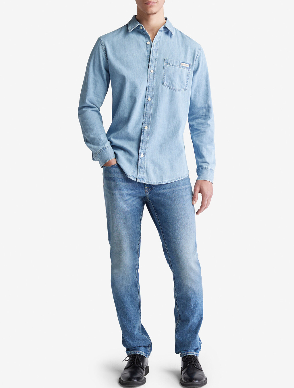 Casual Classic Light Wash Denim Shirt, STEVIE BLUE, hi-res