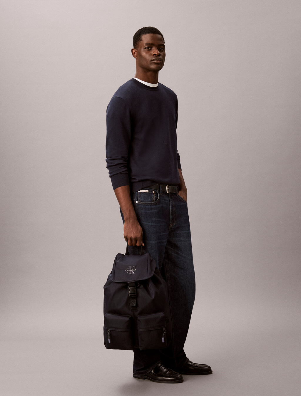 Nylon Monogram Logo Top Flap Backpack, Dark Sapphire, hi-res