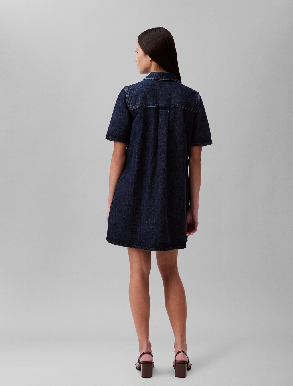 Denim A-line Mini Dress, DARK CK BLUE, hi-res