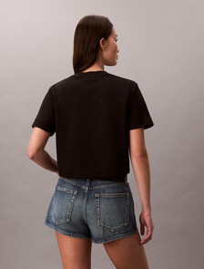 Monogram Cropped Double Knit Tee, Black, hi-res