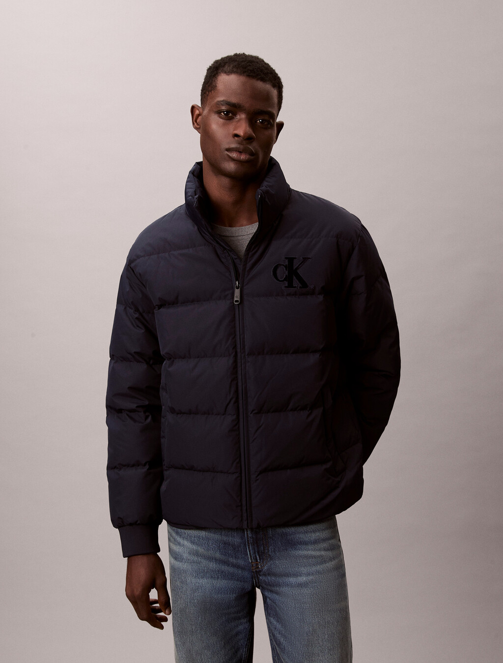 Chenille Monogram Puffer Jacket, Dark Sapphire, hi-res