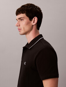 Monogram Pique Tipped Polo, Black, hi-res