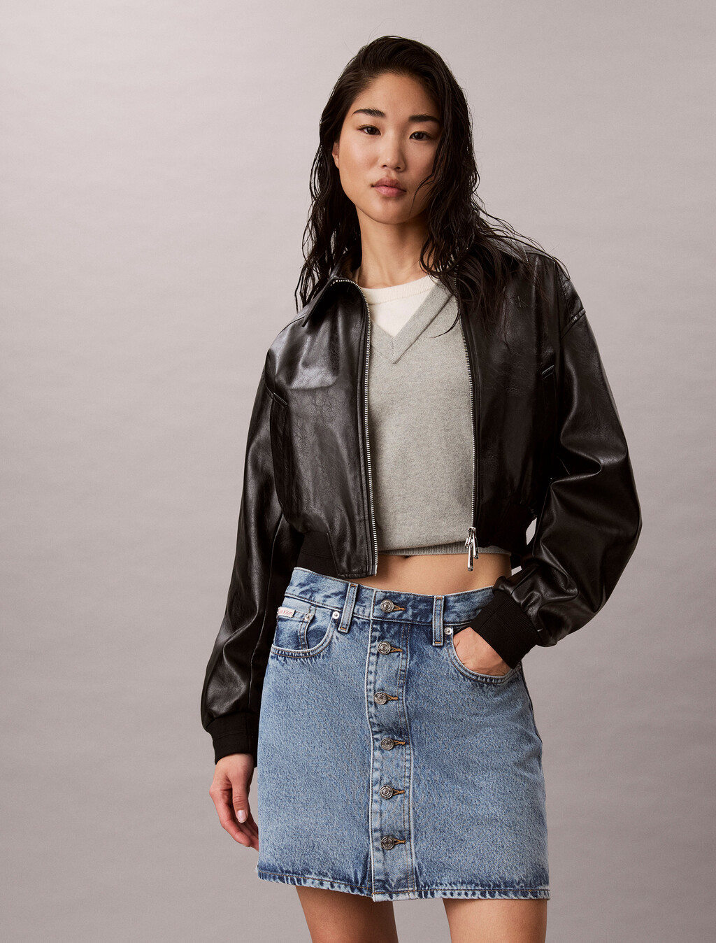 Button Up Denim Mini Skirt, TATTERED LAPIS, hi-res