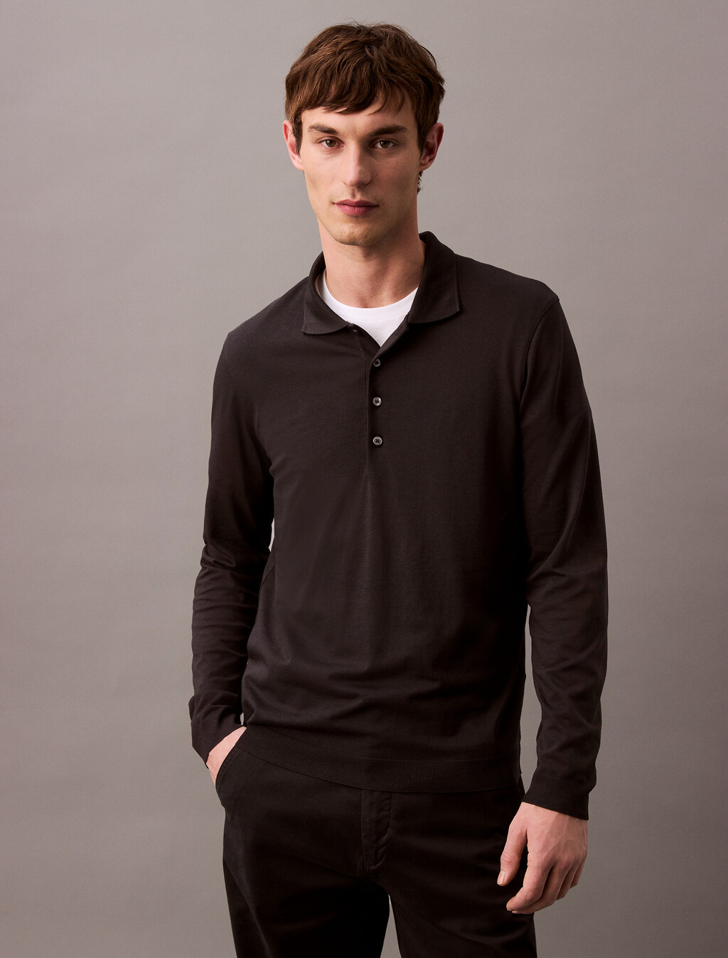 Fine Knit Silk Touch Polo, Black, hi-res