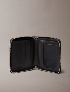 Embossed Woven Zip Billfold Wallet, Black, hi-res