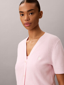 Cotton Knit Short Sleeve Twin Set, Cradle Pink, hi-res