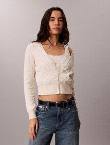 2-In-1 Chenille Cardigan Tank Top Set, Tofu, hi-res
