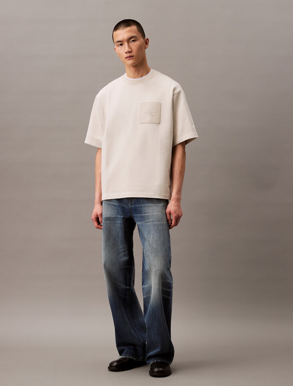 Oversized Logo Patch T-shirt, Silver Birch, hi-res
