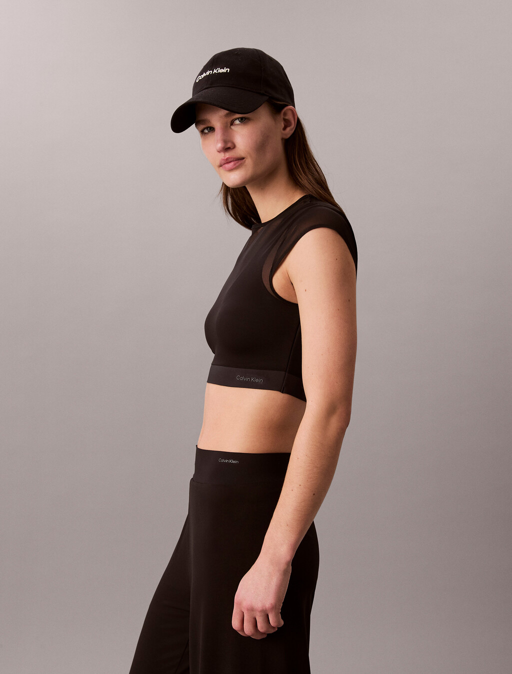 Cropped Performance Mesh Sports Bra Top, Black, hi-res
