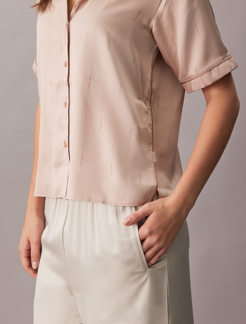 Satin Sheen Pyjama Shirt, 18724 STITCH STRIPE LOGO+Cedar, hi-res