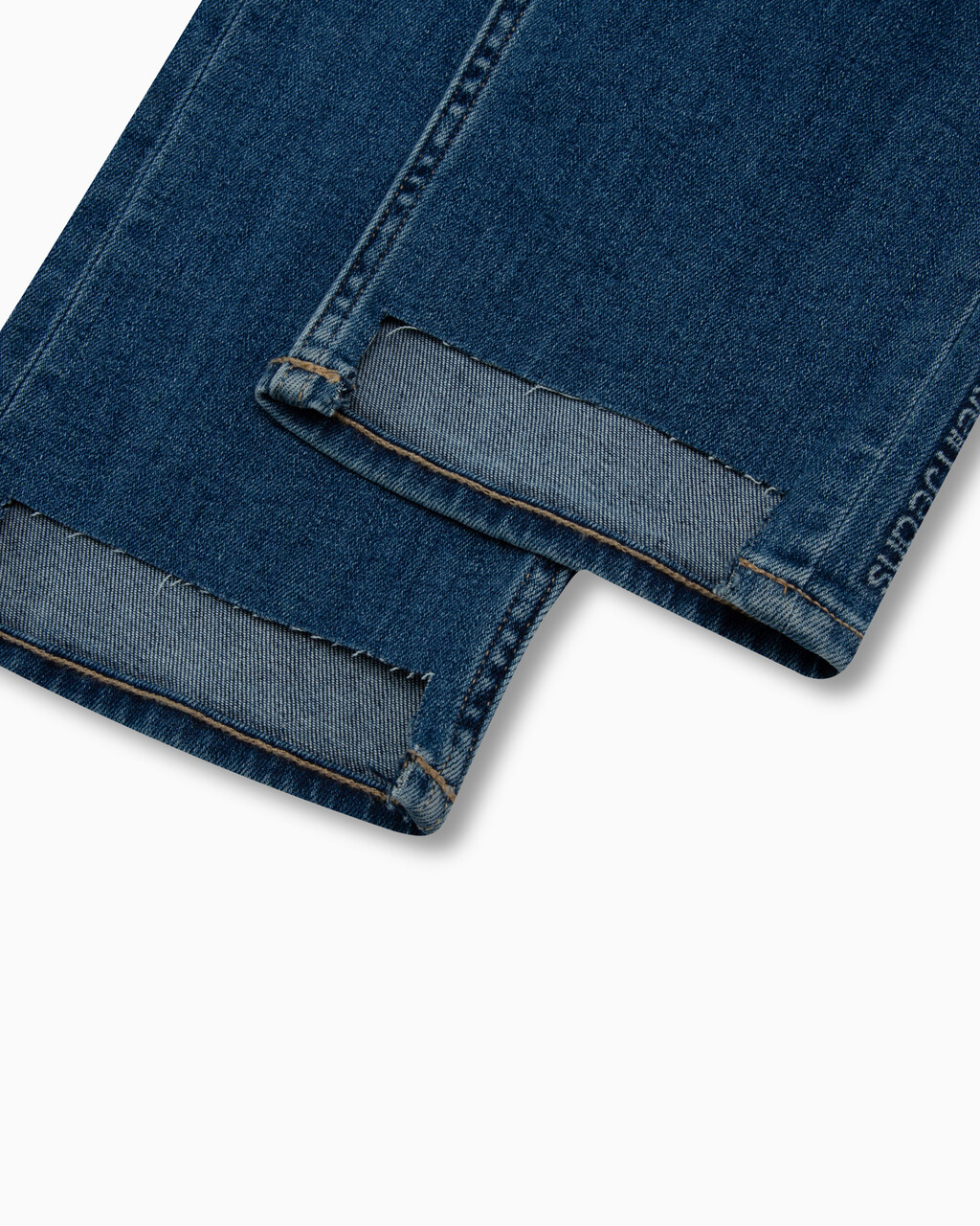 Italian Denim High Rise Slim Straight Jeans, Med Blue Side Emboss, hi-res