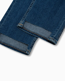 Italian Denim High Rise Slim Straight Jeans, Med Blue Side Emboss, hi-res