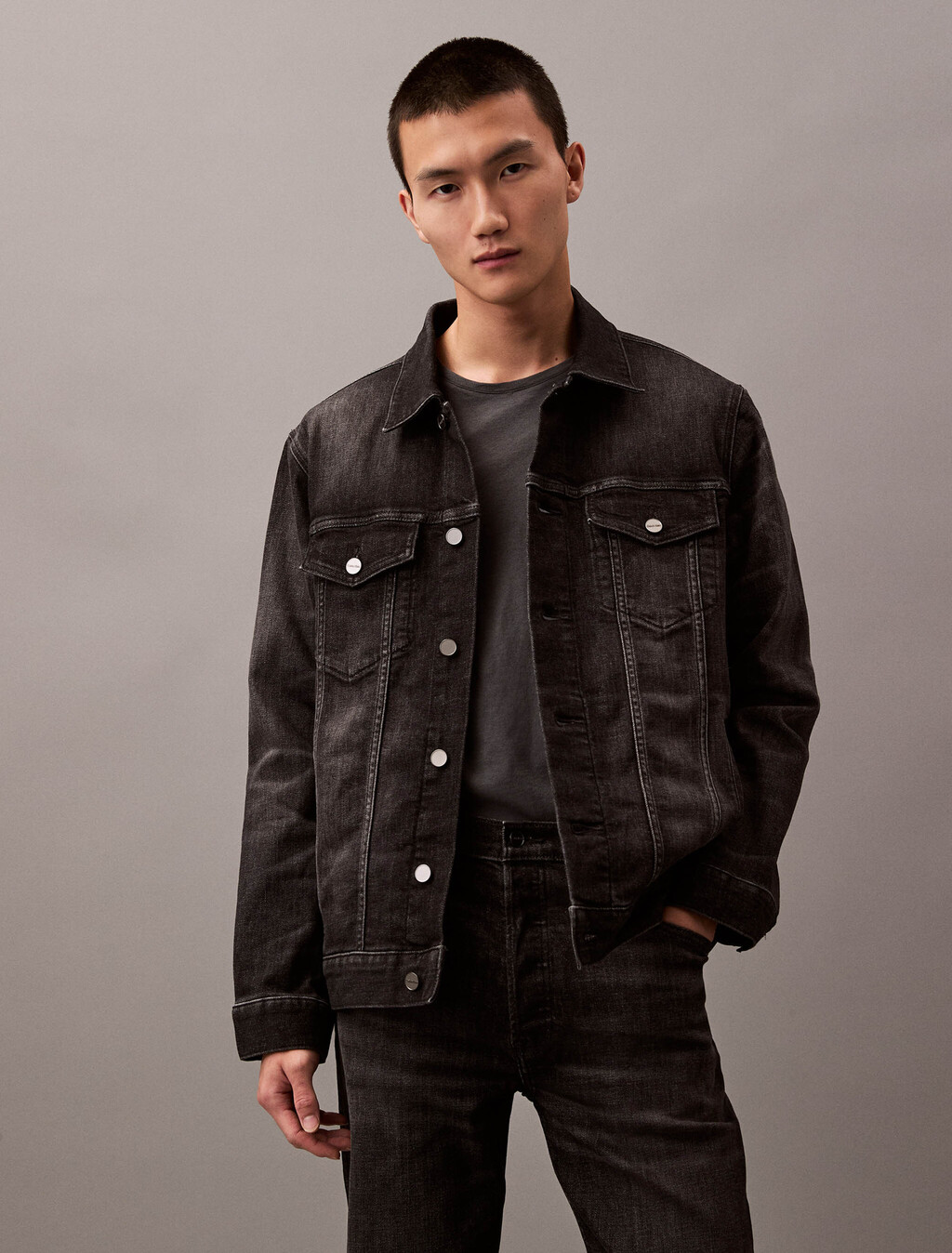 Cashmere Denim Trucker Jacket, MIDNIGHT STONE, hi-res