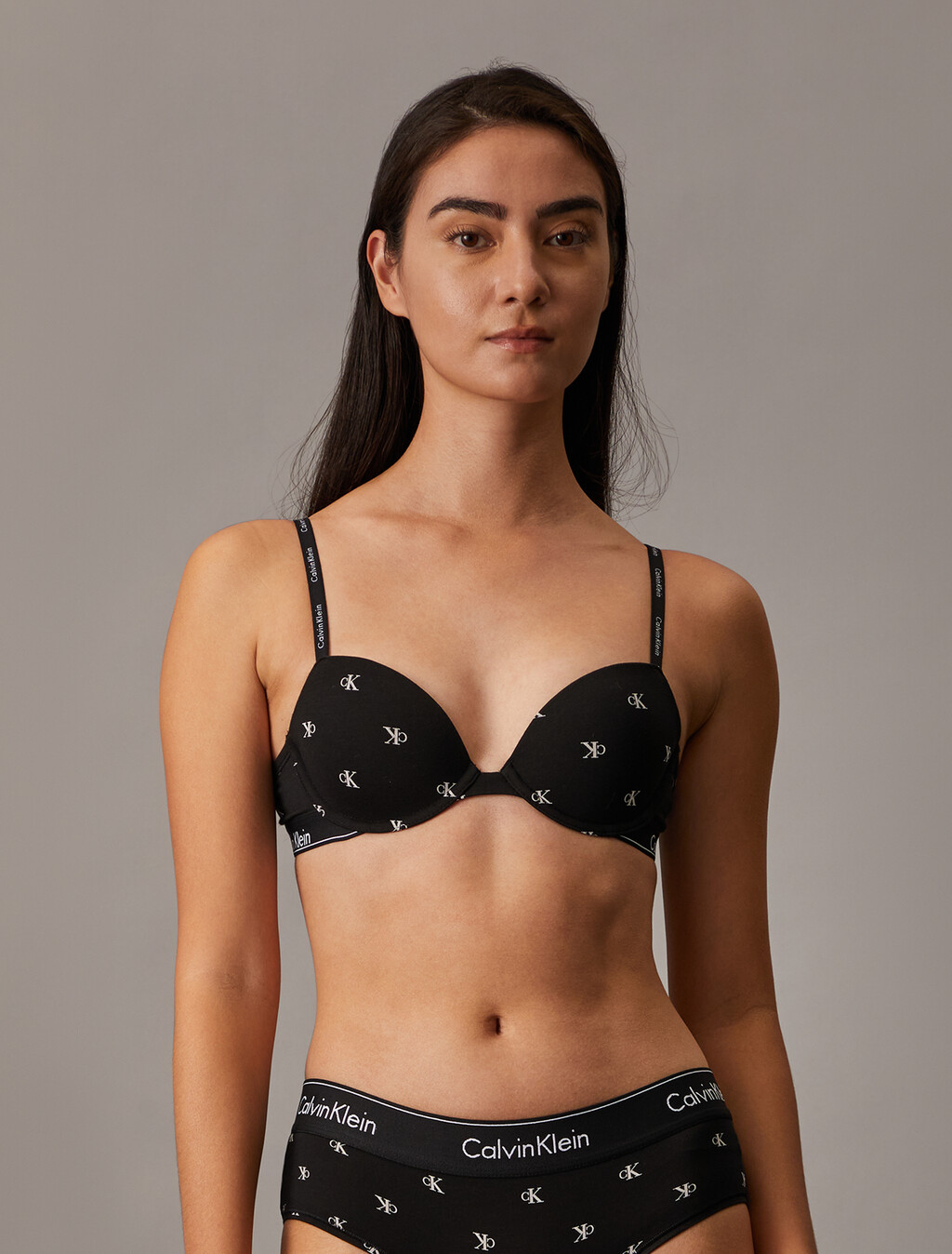 Icon Cotton Lightly Lined Demi Bra, DIAMOND LOGO+BLACK, hi-res